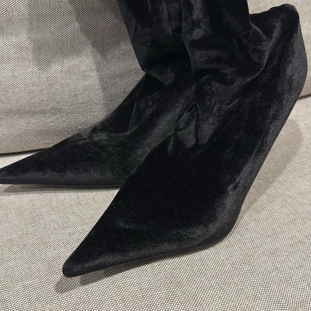 NWOT Balenciaga Black Velvet Pants Boots Heels Sz 38 - Picture 7 of 8
